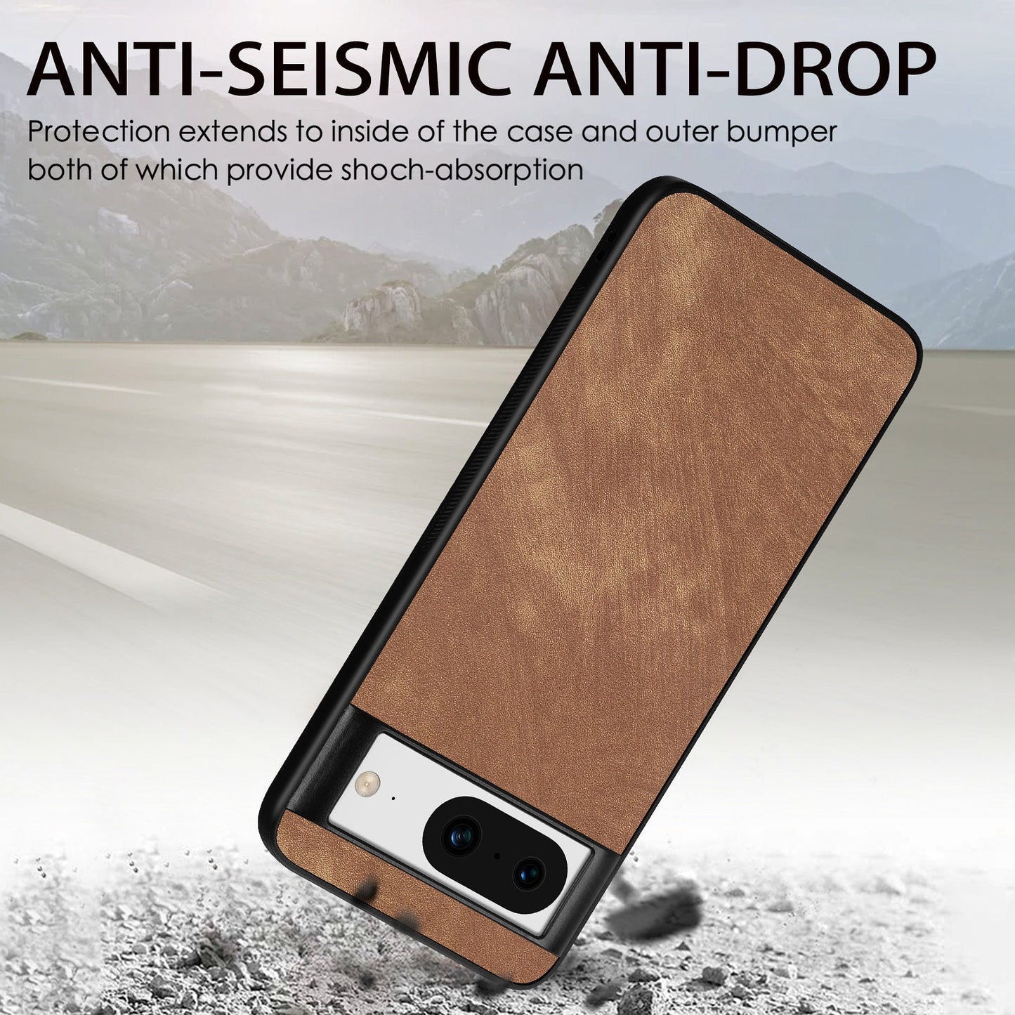 For Google Pixel 8 Case Shockproof Slim Retro Leather Phone Back Cover - Brown