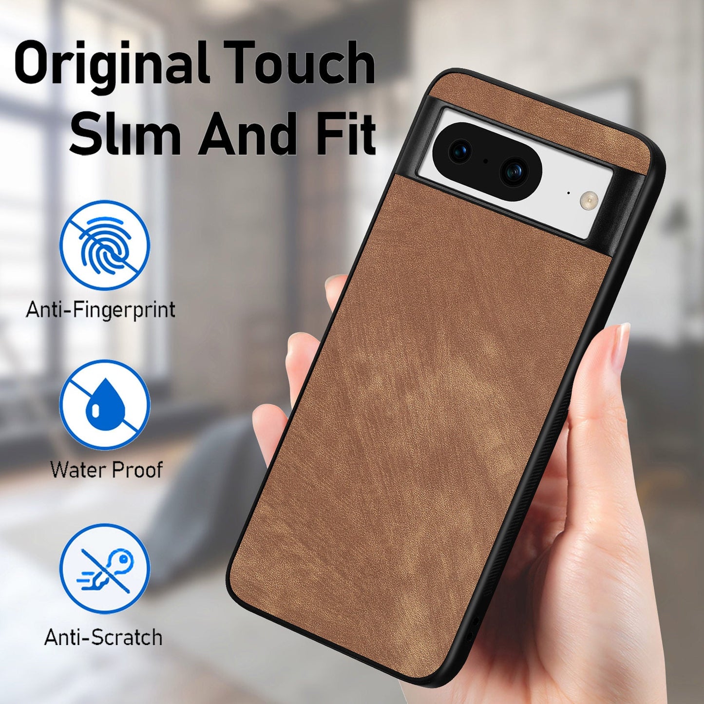 For Google Pixel 8 Case Shockproof Slim Retro Leather Phone Back Cover - Brown