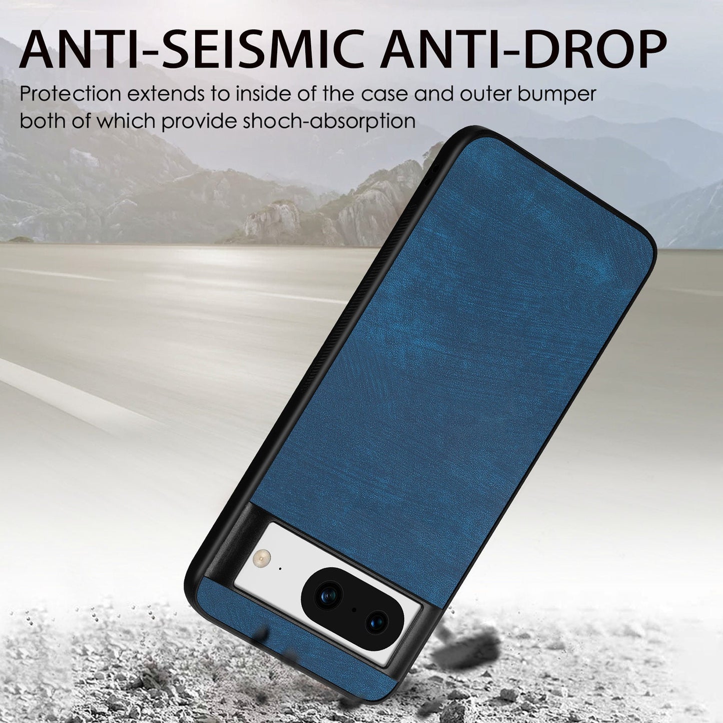 For Google Pixel 8 Case Shockproof Slim Retro Leather Phone Back Cover - Blue