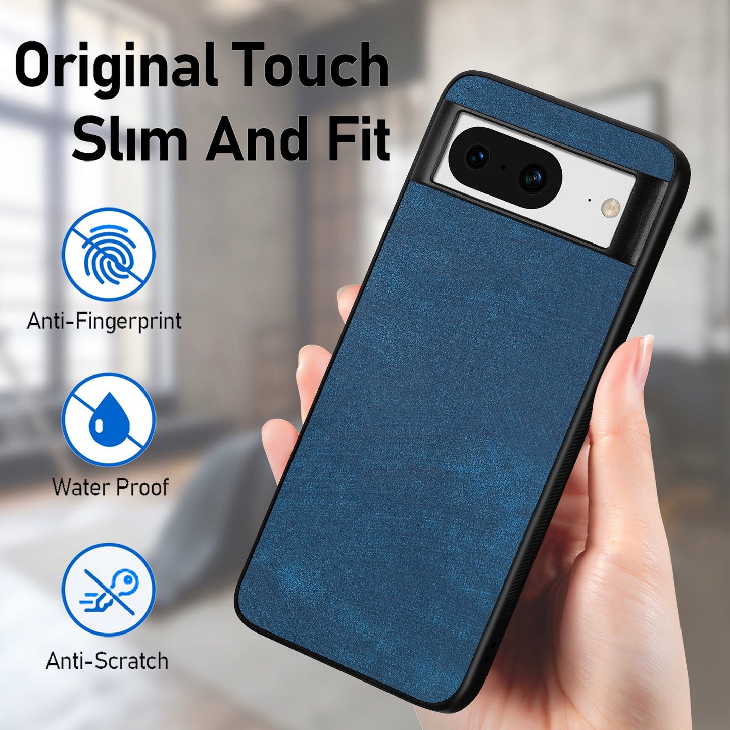 For Google Pixel 8 Case Shockproof Slim Retro Leather Phone Back Cover - Blue