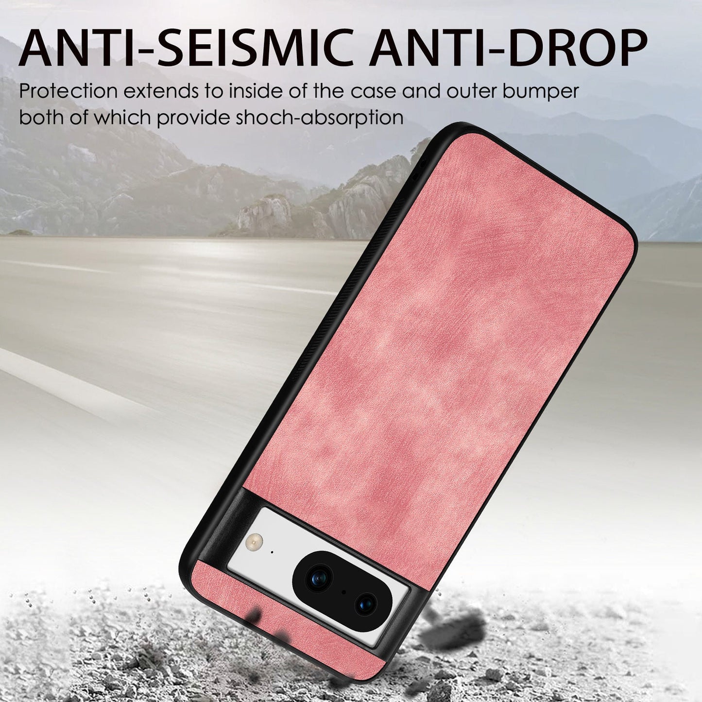 For Google Pixel 8 Case Shockproof Slim Retro Leather Phone Back Cover - Pink