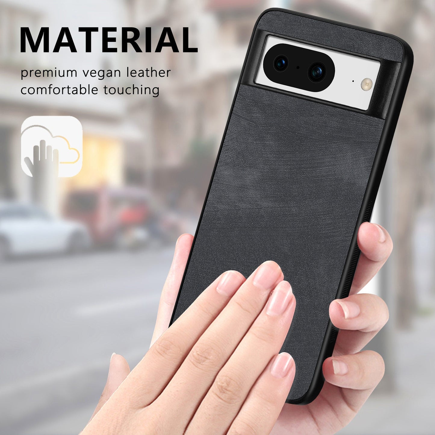 For Google Pixel 8 Case Shockproof Slim Retro Leather Phone Back Cover - Black