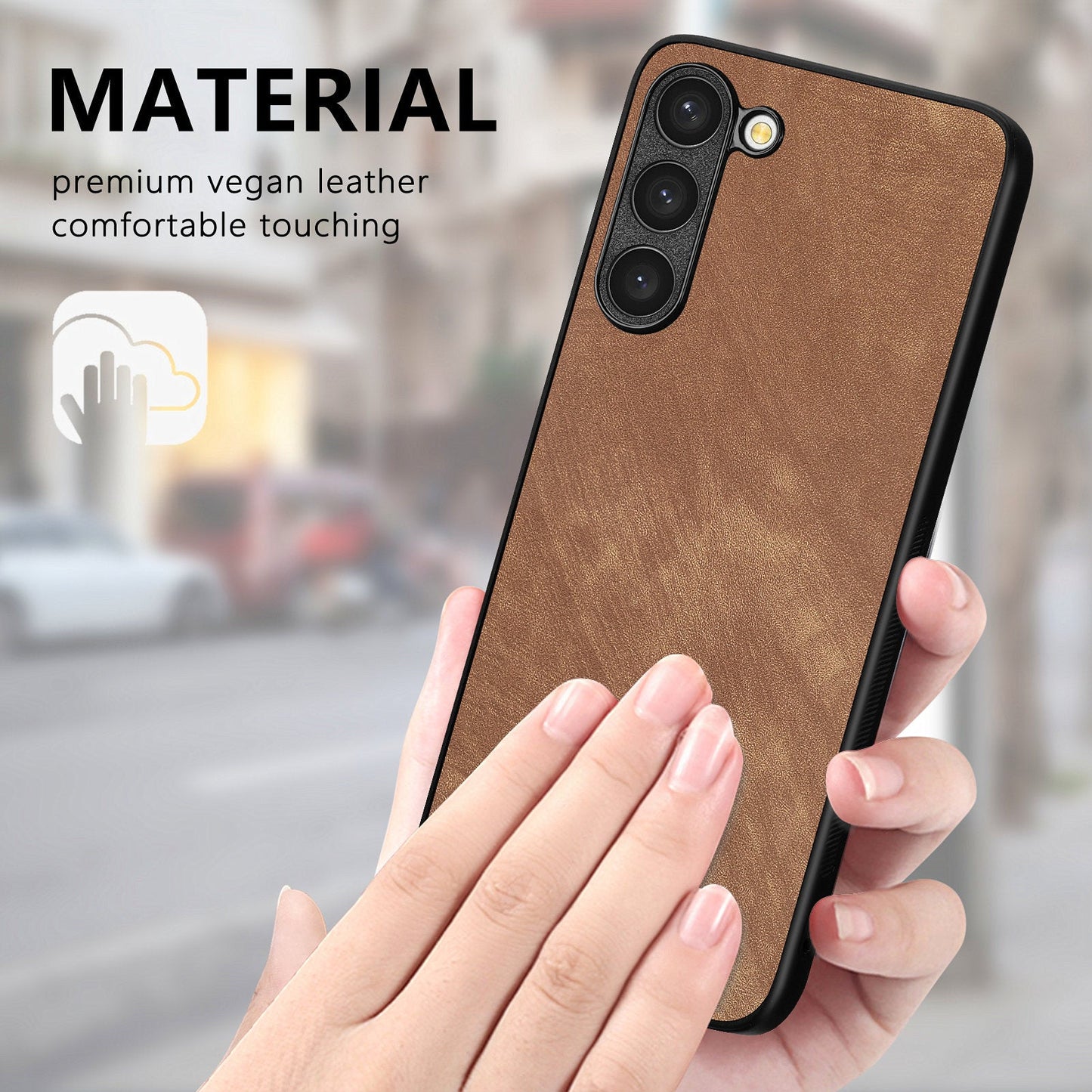 For Samsung Galaxy S23 Case Shockproof Slim Retro Leather Phone Back Cover - Brown