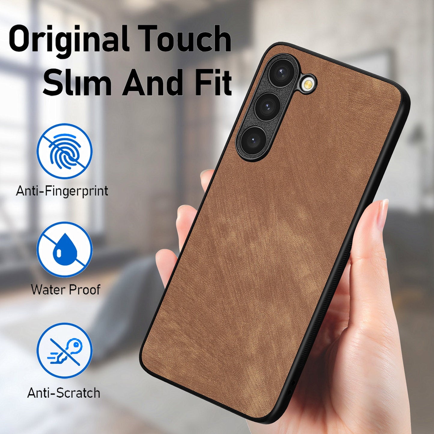 For Samsung Galaxy S23 Case Shockproof Slim Retro Leather Phone Back Cover - Brown