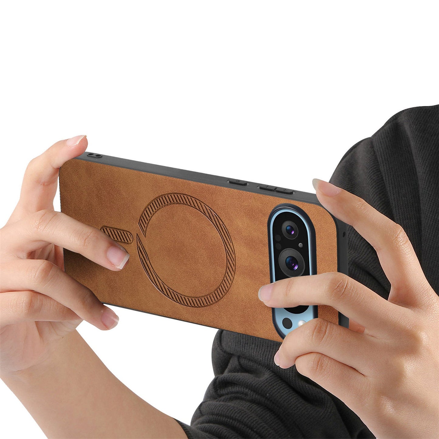 For Google Pixel 9 Pro / Google Pixel 9 Leather Back Case Compatible with MagSafe Skin-touch Phone Cover - Brown