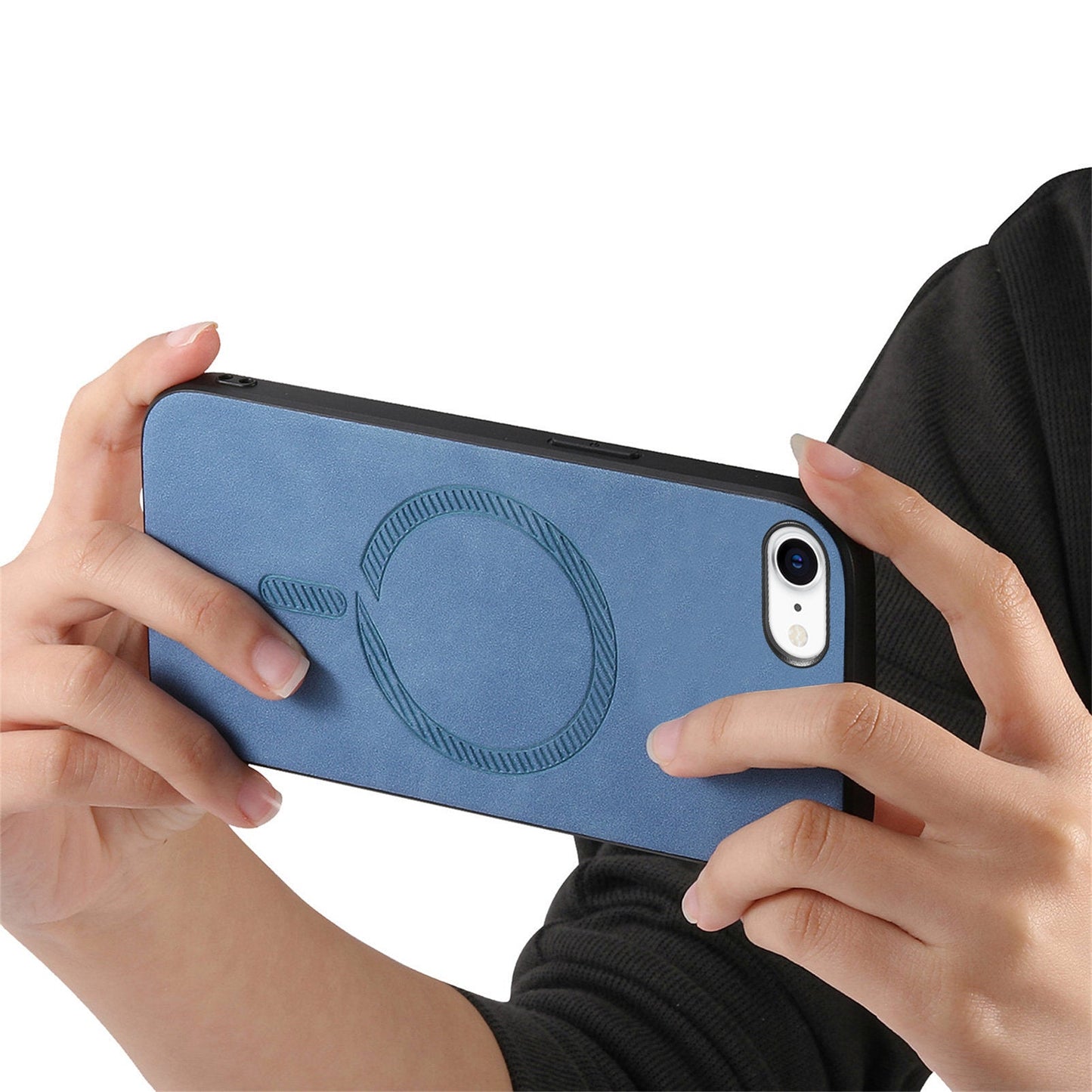 For iPhone 16e Leather Back Case Compatible with MagSafe Skin-Touch Phone Cover - Blue