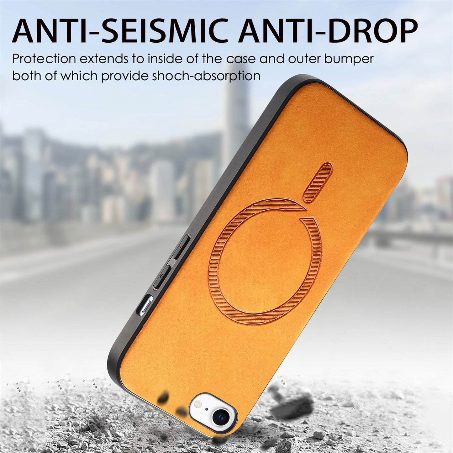 For iPhone SE (2025) Leather Back Case Compatible with MagSafe Skin-Touch Phone Cover - Yellow