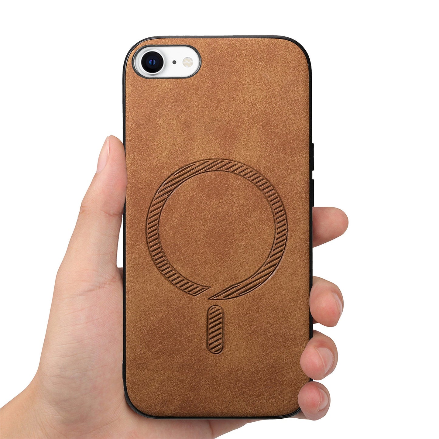 For iPhone SE (2025) Leather Back Case Compatible with MagSafe Skin-Touch Phone Cover - Brown
