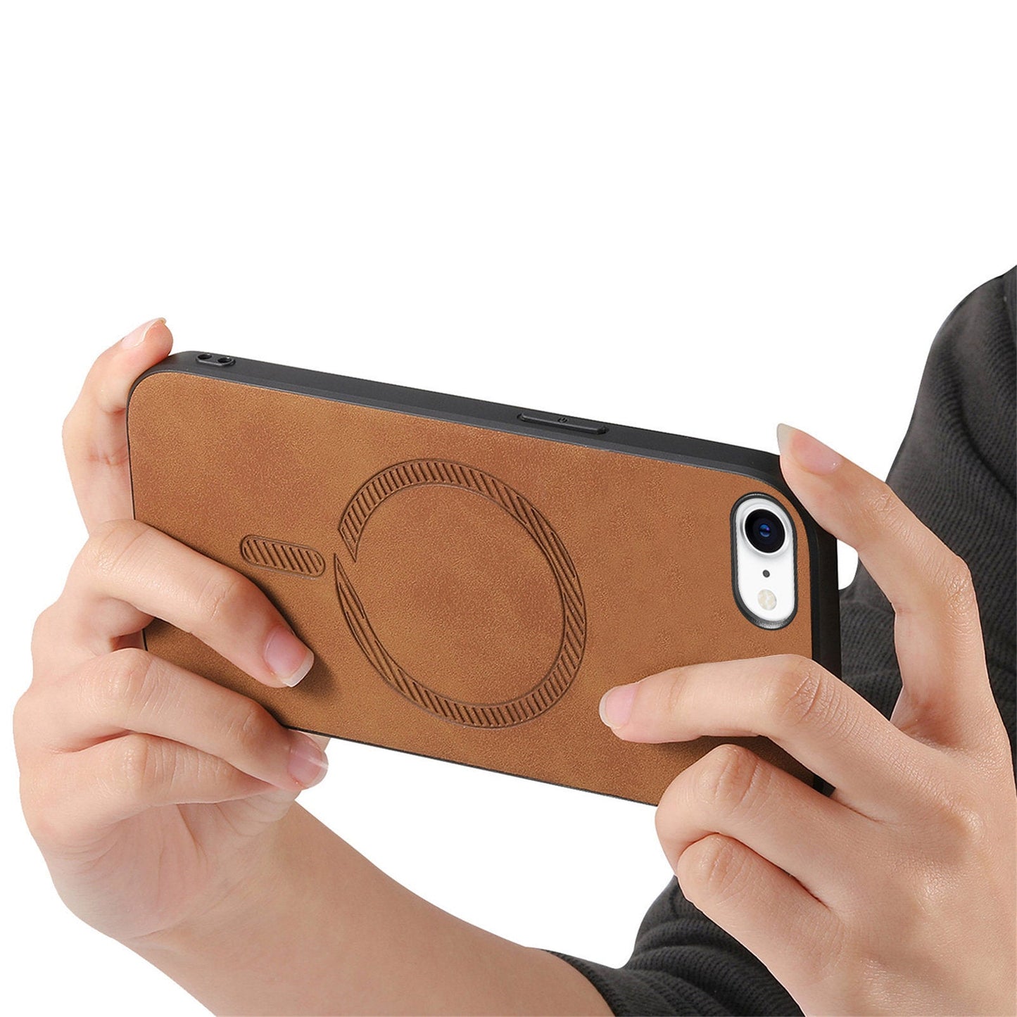 For iPhone 16e Leather Back Case Compatible with MagSafe Skin-Touch Phone Cover - Brown