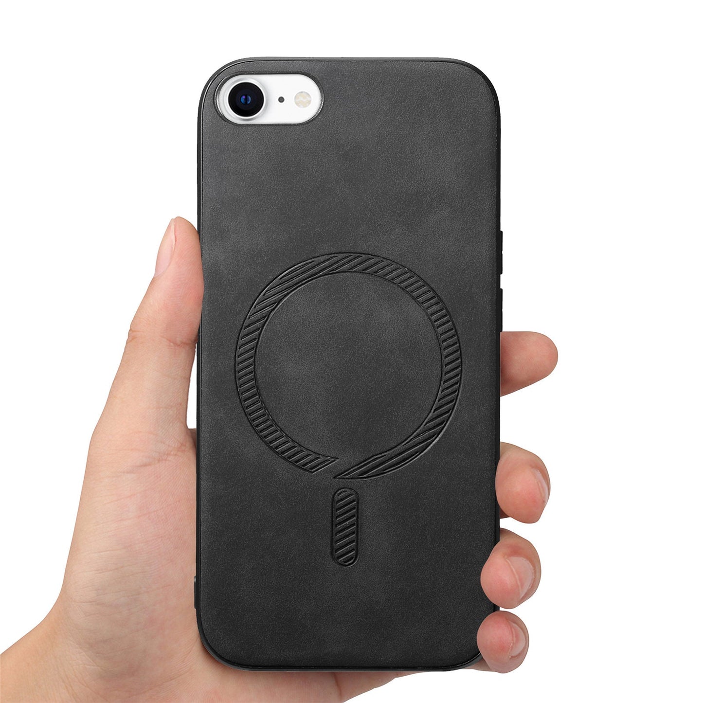 For iPhone SE (2025) Leather Back Case Compatible with MagSafe Skin-Touch Phone Cover - Black