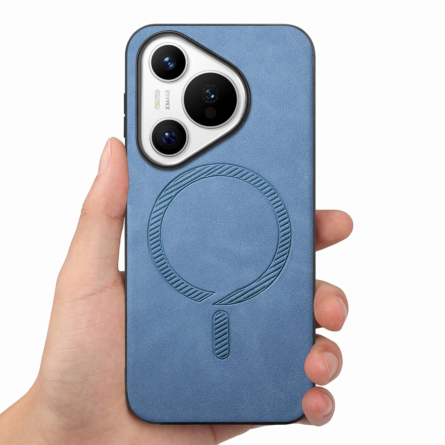 For Huawei Pura 70 Leather Back Case Compatible with MagSafe Skin-touch Phone Cover - Blue