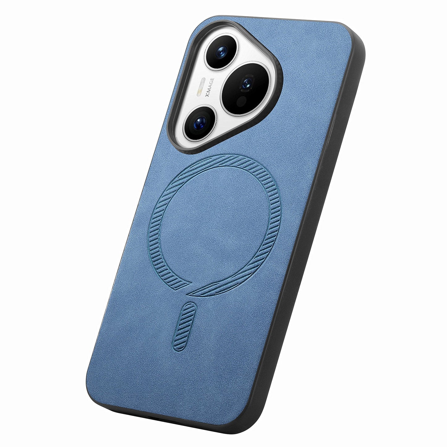 For Huawei Pura 70 Leather Back Case Compatible with MagSafe Skin-touch Phone Cover - Blue