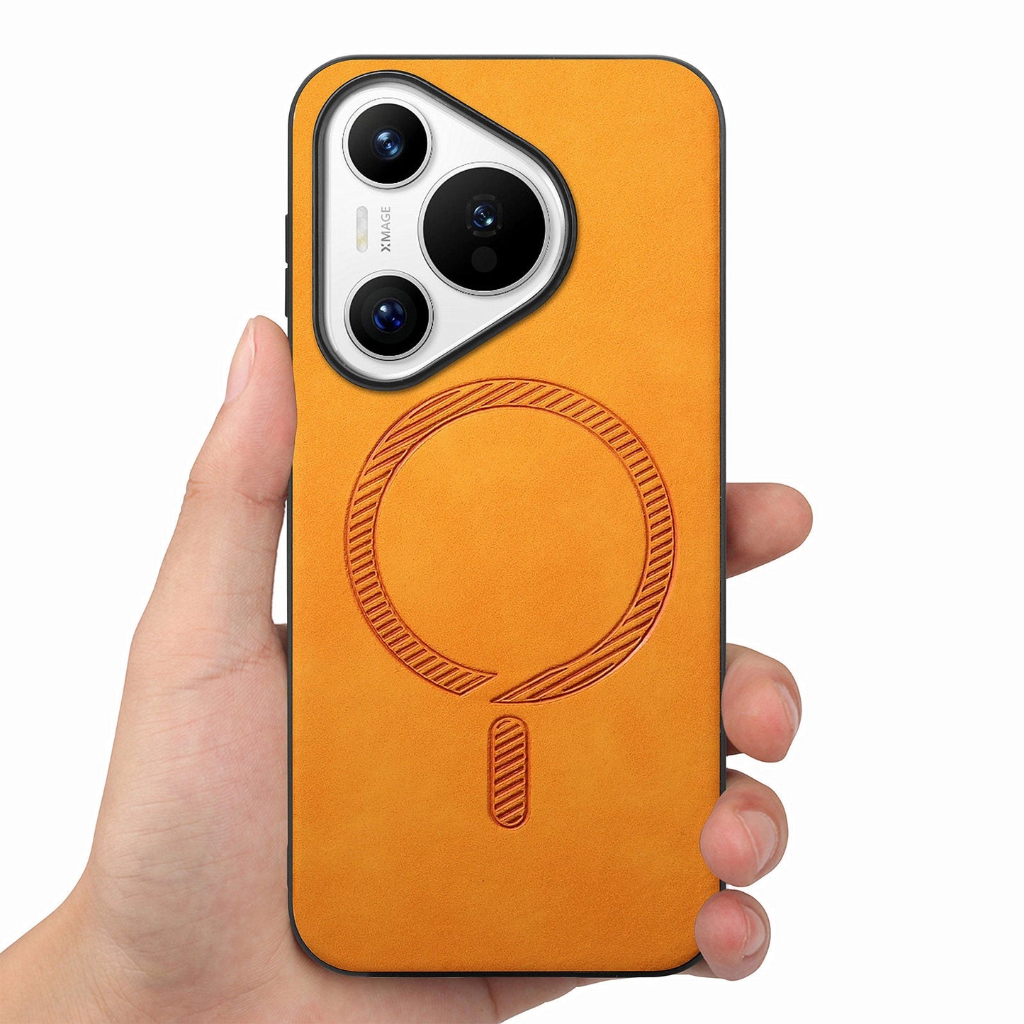 For Huawei Pura 70 Leather Back Case Compatible with MagSafe Skin-touch Phone Cover - Yellow