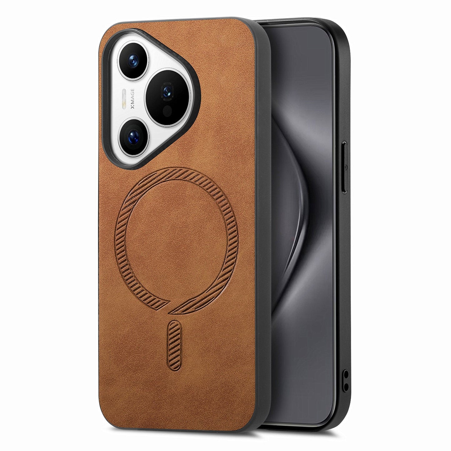 For Huawei Pura 70 Leather Back Case Compatible with MagSafe Skin-touch Phone Cover - Brown