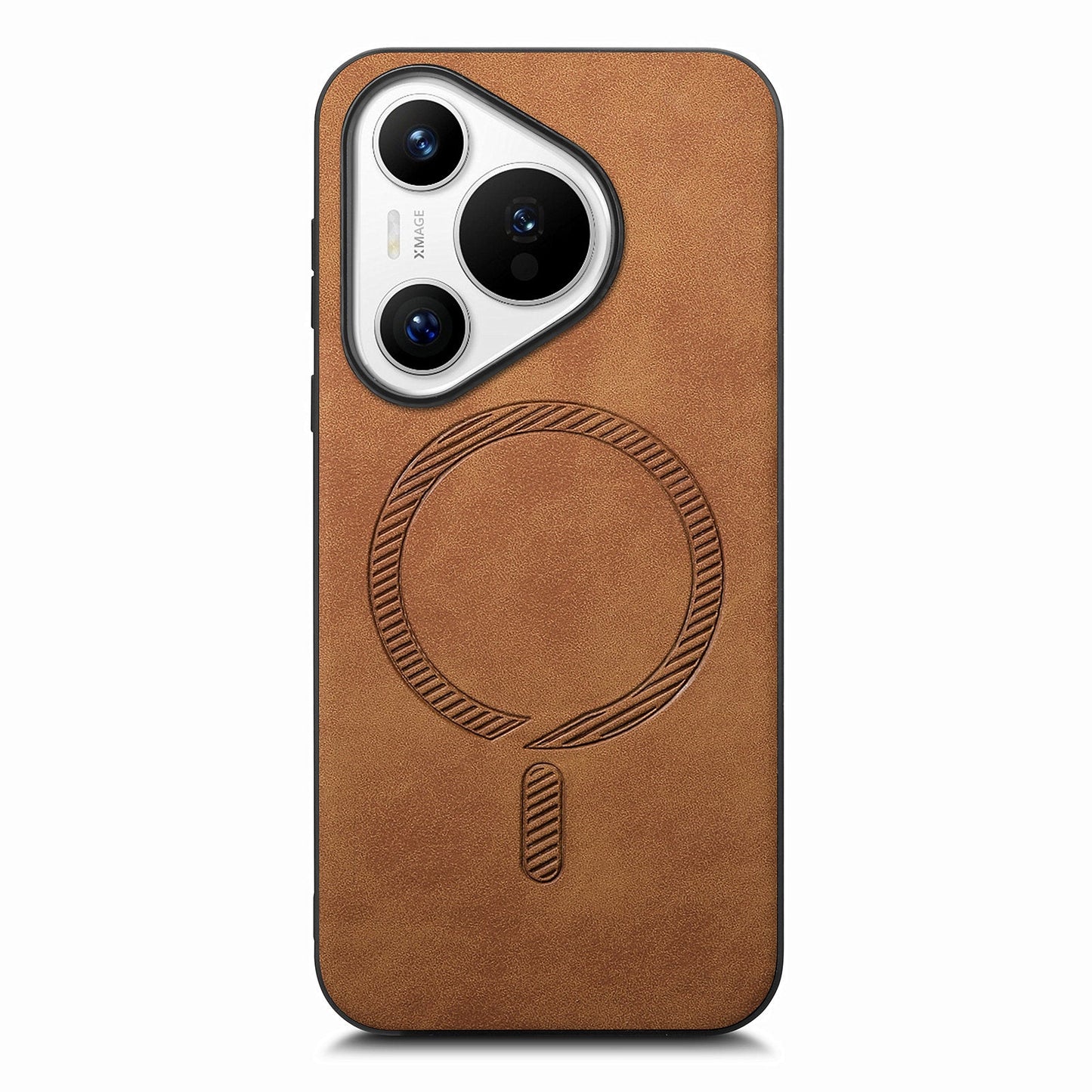 For Huawei Pura 70 Leather Back Case Compatible with MagSafe Skin-touch Phone Cover - Brown