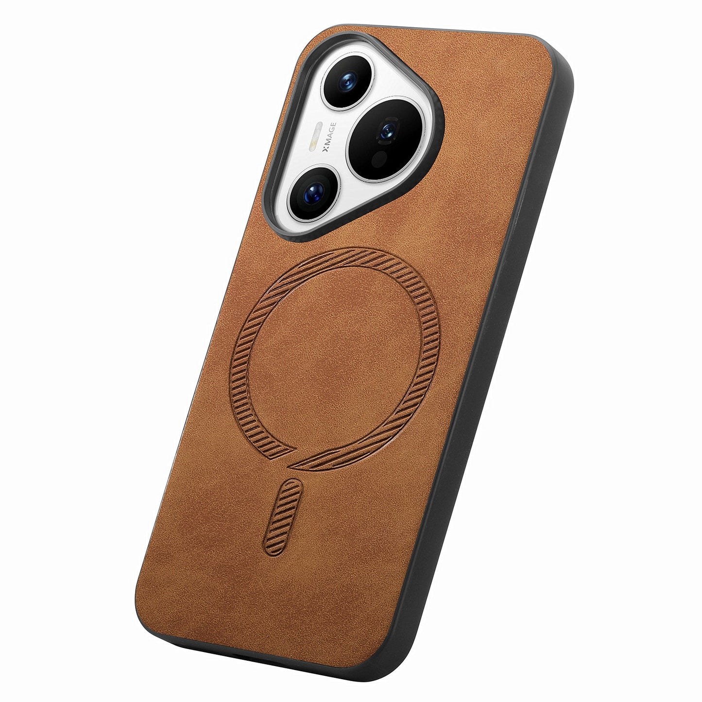 For Huawei Pura 70 Leather Back Case Compatible with MagSafe Skin-touch Phone Cover - Brown