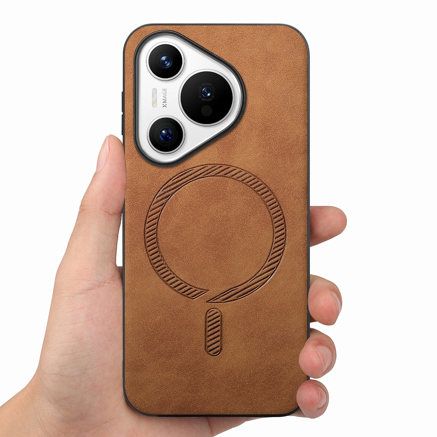 For Huawei Pura 70 Leather Back Case Compatible with MagSafe Skin-touch Phone Cover - Brown