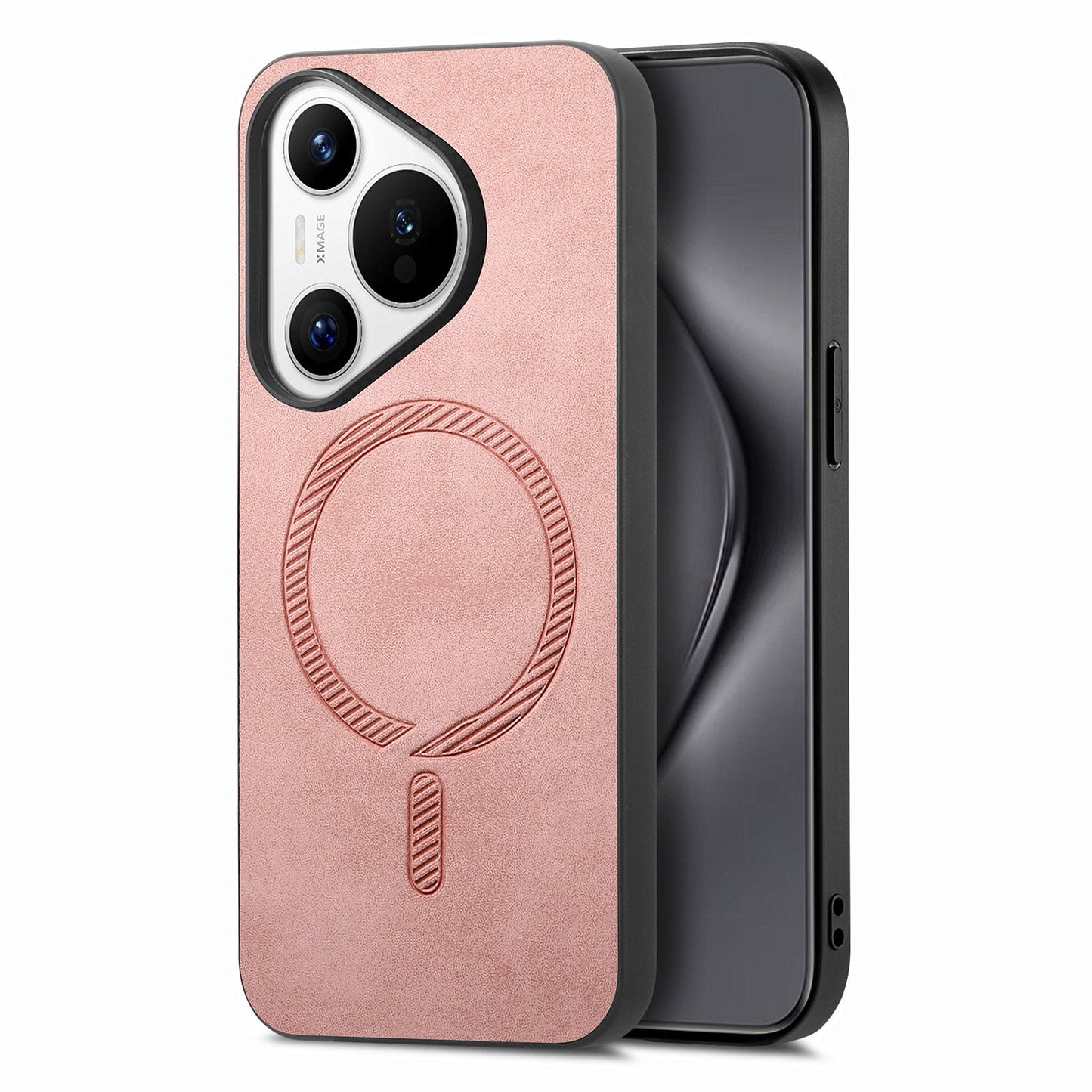 For Huawei Pura 70 Leather Back Case Compatible with MagSafe Skin-touch Phone Cover - Pink