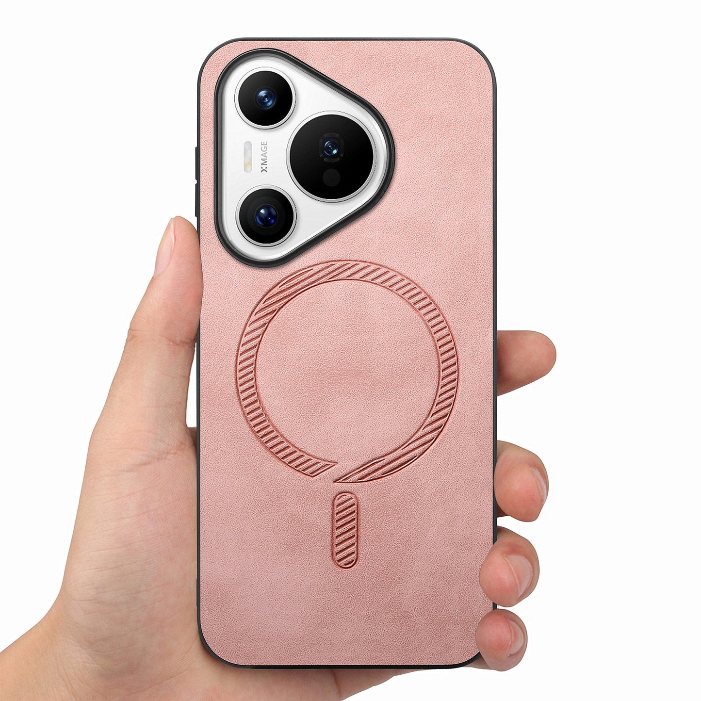 For Huawei Pura 70 Leather Back Case Compatible with MagSafe Skin-touch Phone Cover - Pink