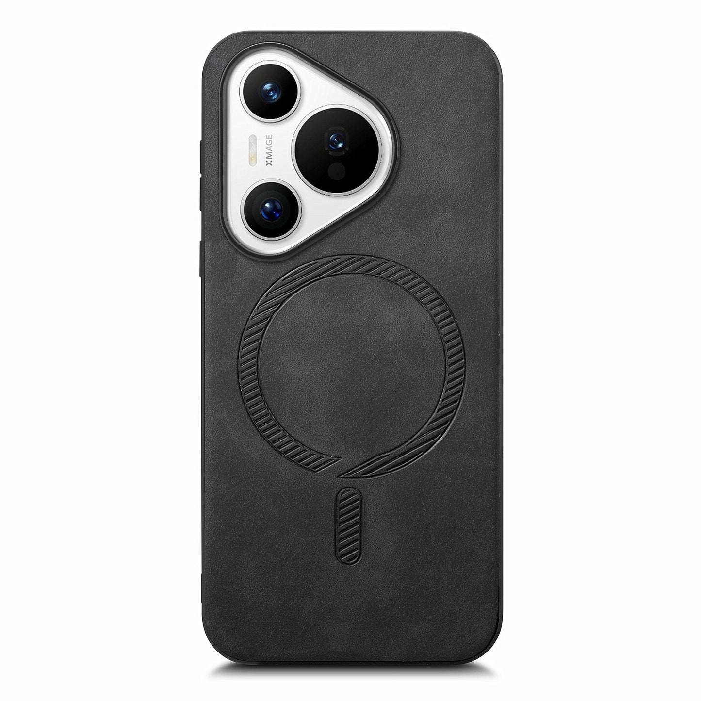 For Huawei Pura 70 Leather Back Case Compatible with MagSafe Skin-touch Phone Cover - Black