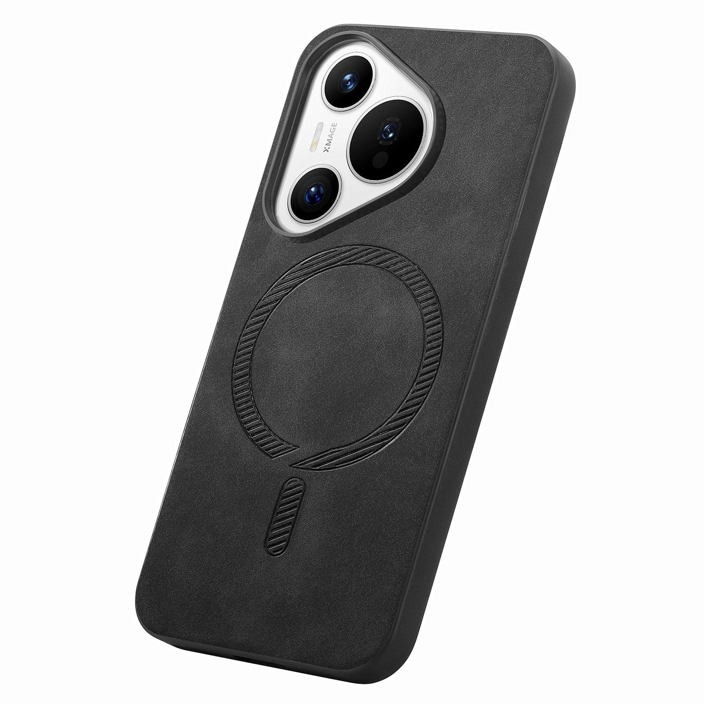 For Huawei Pura 70 Leather Back Case Compatible with MagSafe Skin-touch Phone Cover - Black