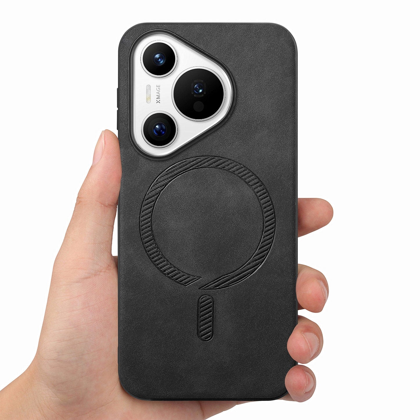 For Huawei Pura 70 Leather Back Case Compatible with MagSafe Skin-touch Phone Cover - Black