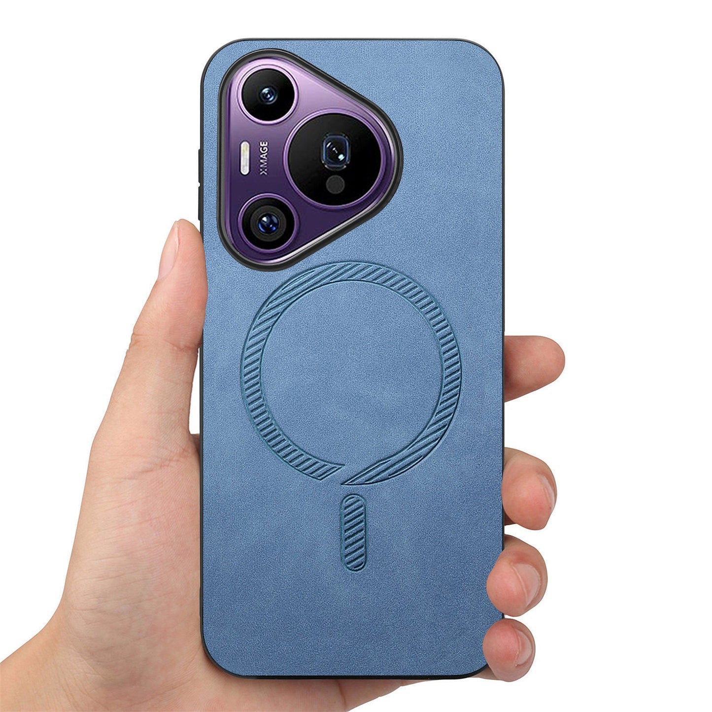 For Huawei Pura 70 Pro Leather Back Case Compatible with MagSafe Skin-touch Phone Cover - Blue