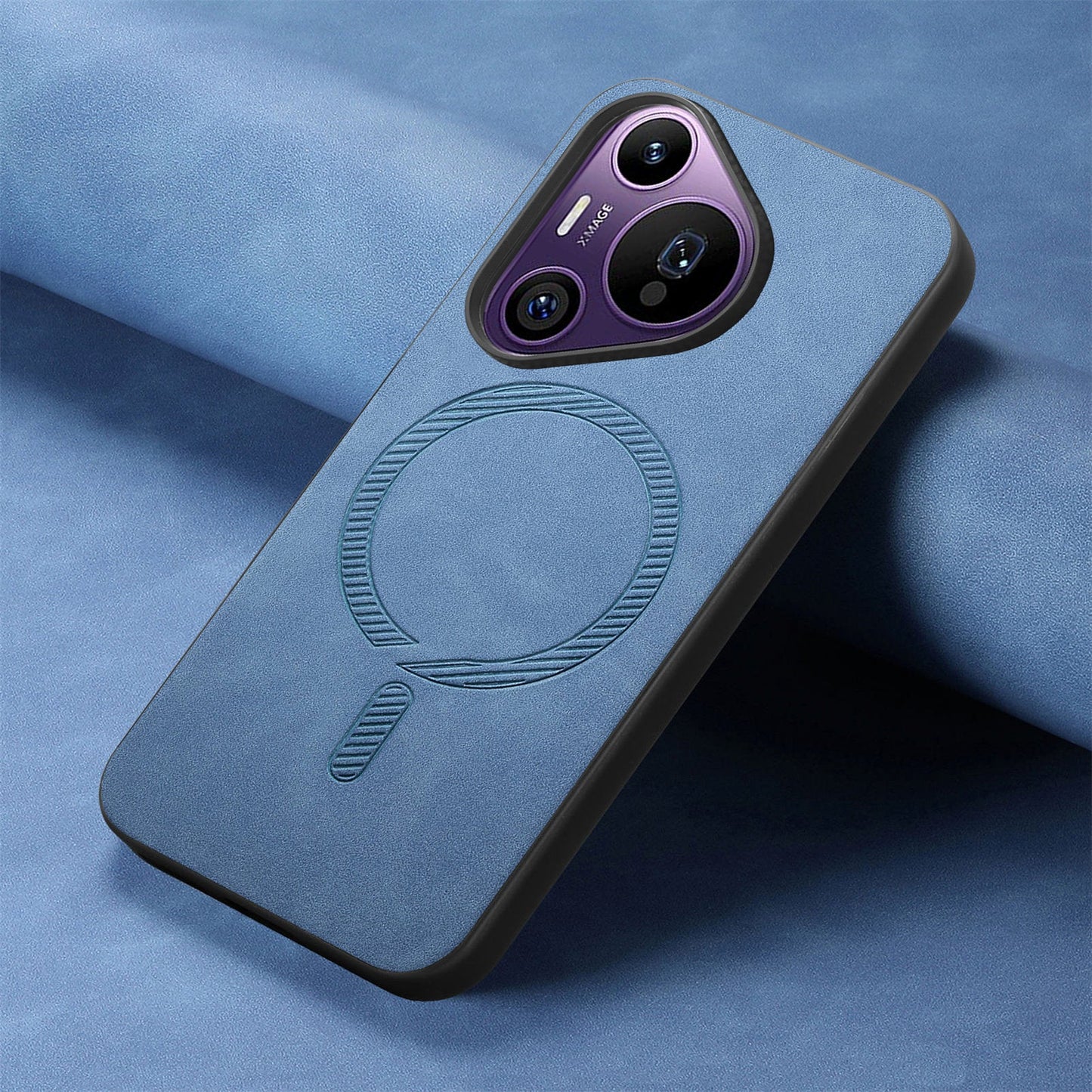 For Huawei Pura 70 Pro Leather Back Case Compatible with MagSafe Skin-touch Phone Cover - Blue