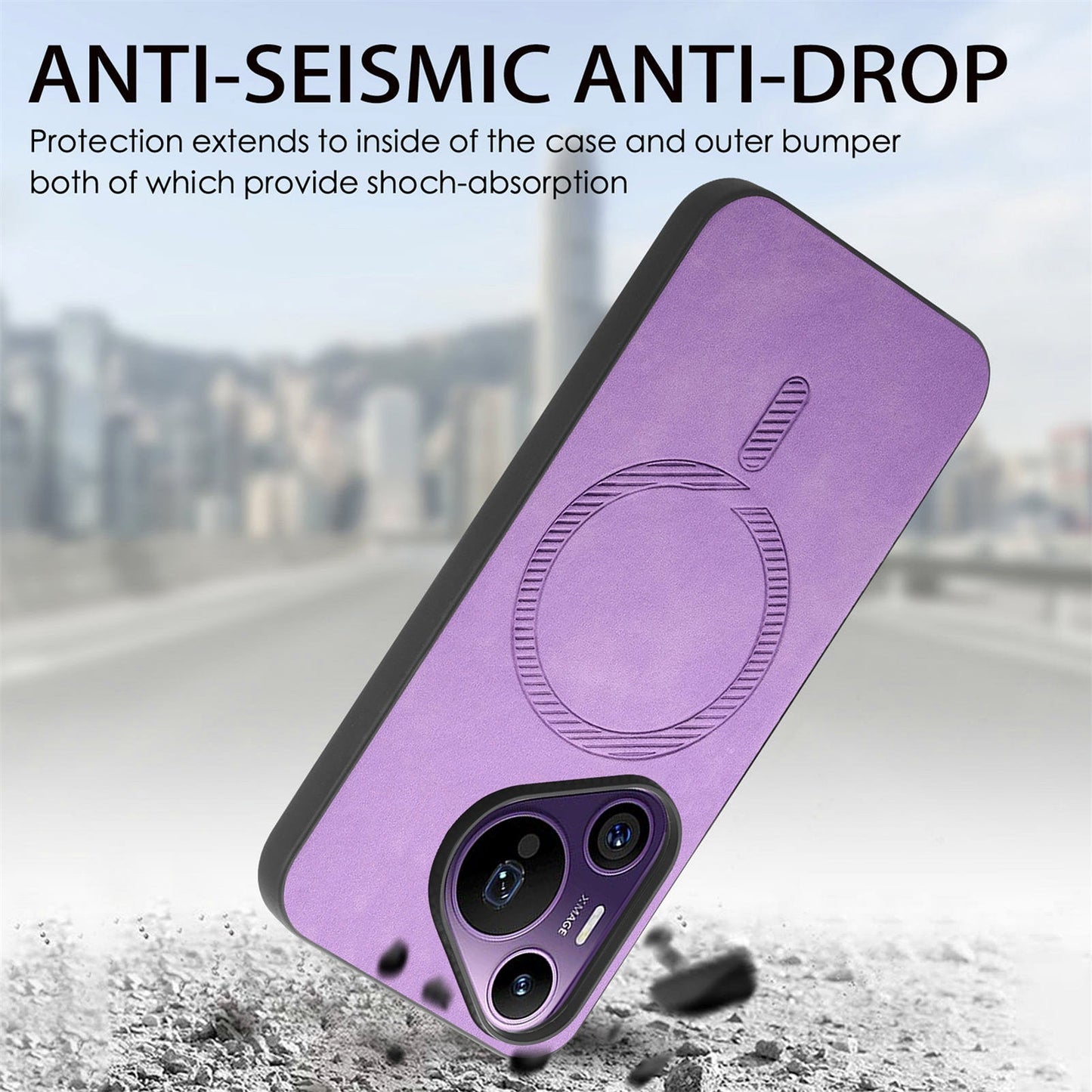 For Huawei Pura 70 Pro Leather Back Case Compatible with MagSafe Skin-touch Phone Cover - Purple