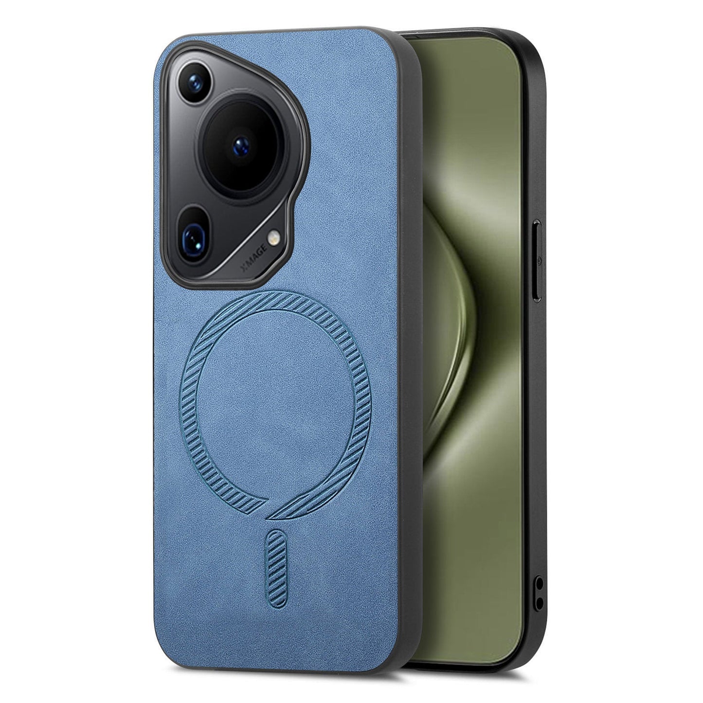 For Huawei Pura 70 Ultra Leather Back Case Compatible with MagSafe Skin-touch Phone Cover - Blue