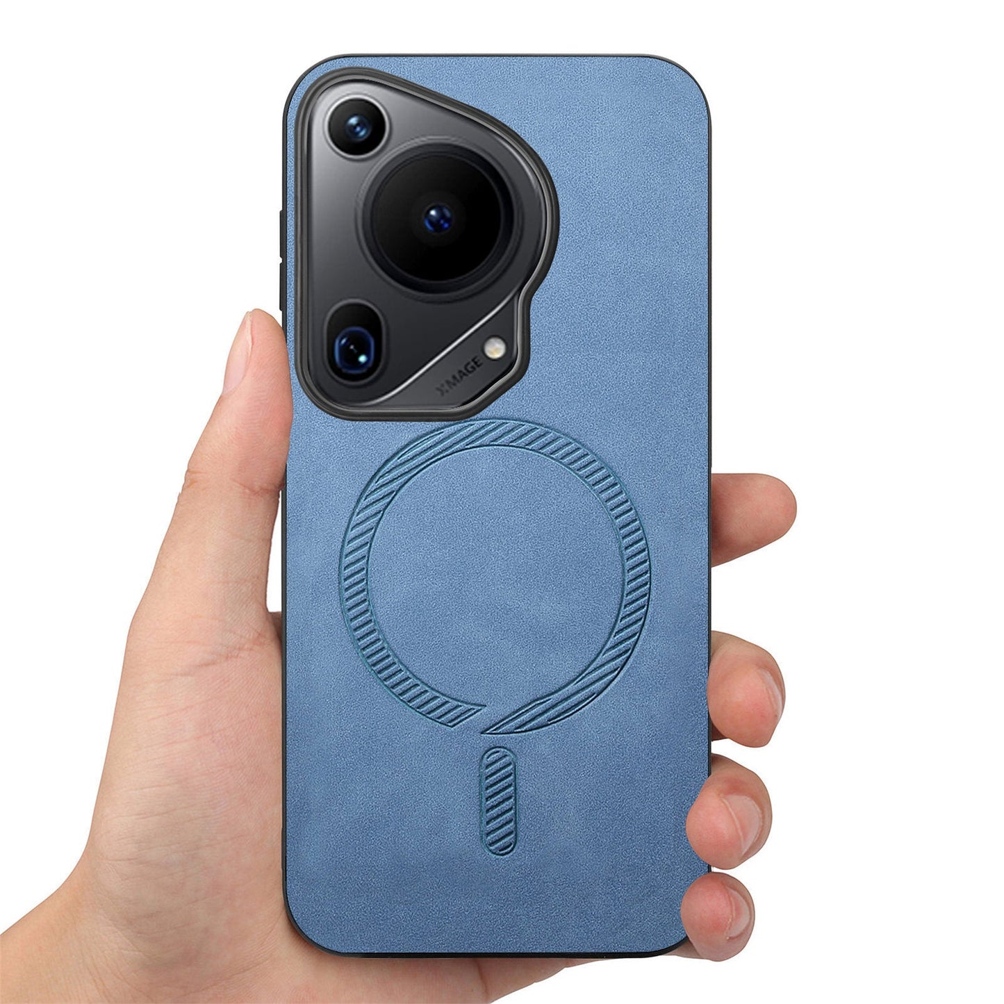 For Huawei Pura 70 Ultra Leather Back Case Compatible with MagSafe Skin-touch Phone Cover - Blue