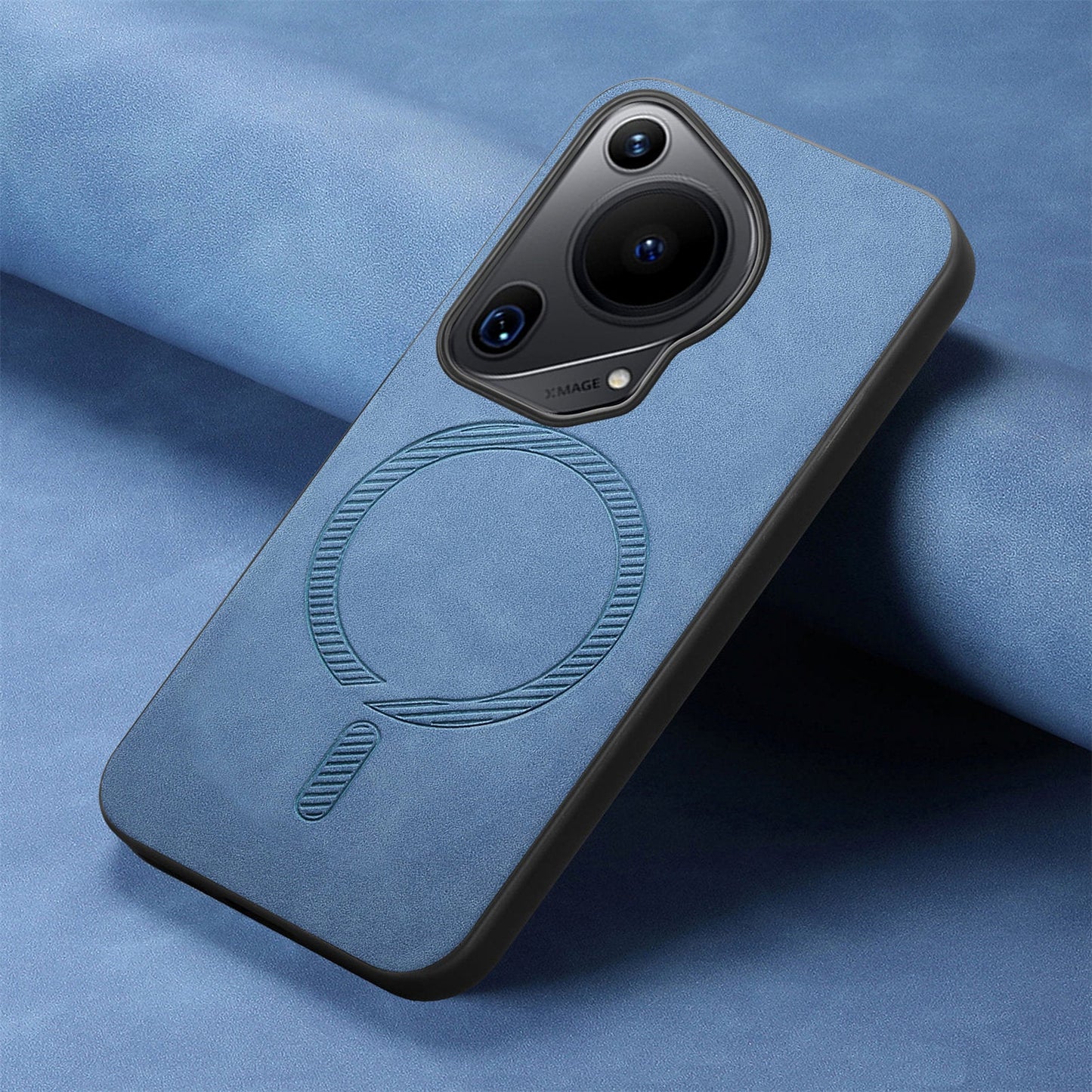 For Huawei Pura 70 Ultra Leather Back Case Compatible with MagSafe Skin-touch Phone Cover - Blue