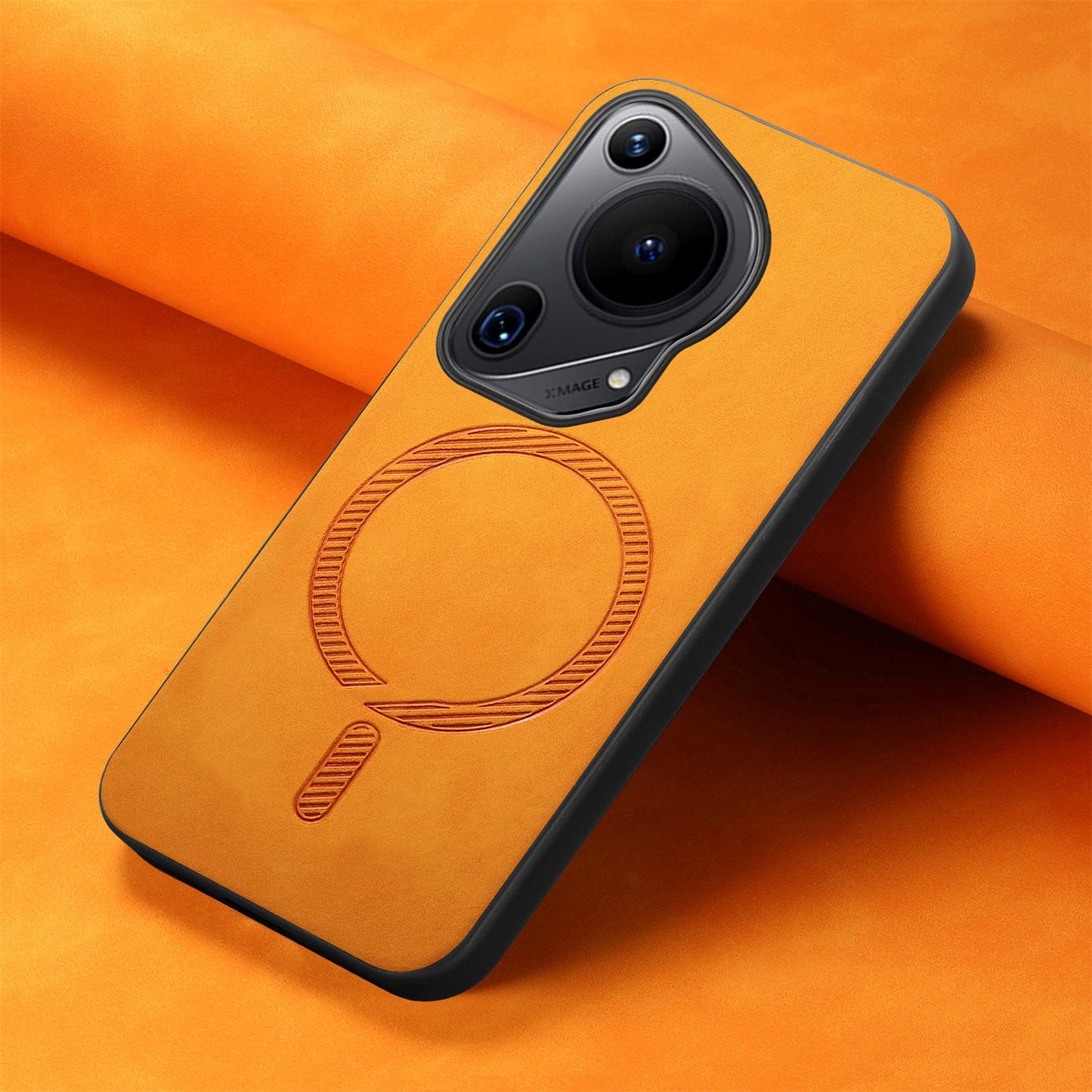 For Huawei Pura 70 Ultra Leather Back Case Compatible with MagSafe Skin-touch Phone Cover - Yellow