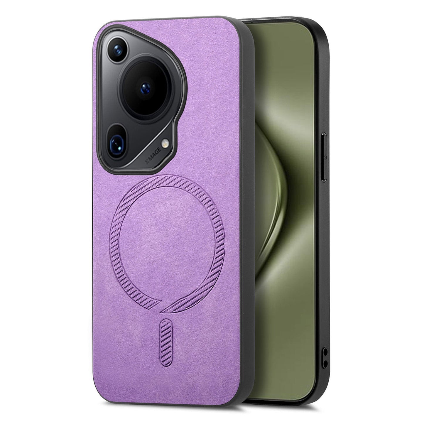 For Huawei Pura 70 Ultra Leather Back Case Compatible with MagSafe Skin-touch Phone Cover - Purple