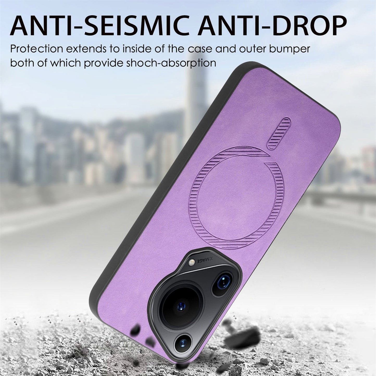 For Huawei Pura 70 Ultra Leather Back Case Compatible with MagSafe Skin-touch Phone Cover - Purple