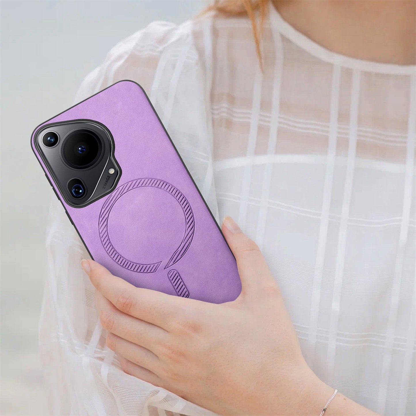 For Huawei Pura 70 Ultra Leather Back Case Compatible with MagSafe Skin-touch Phone Cover - Purple