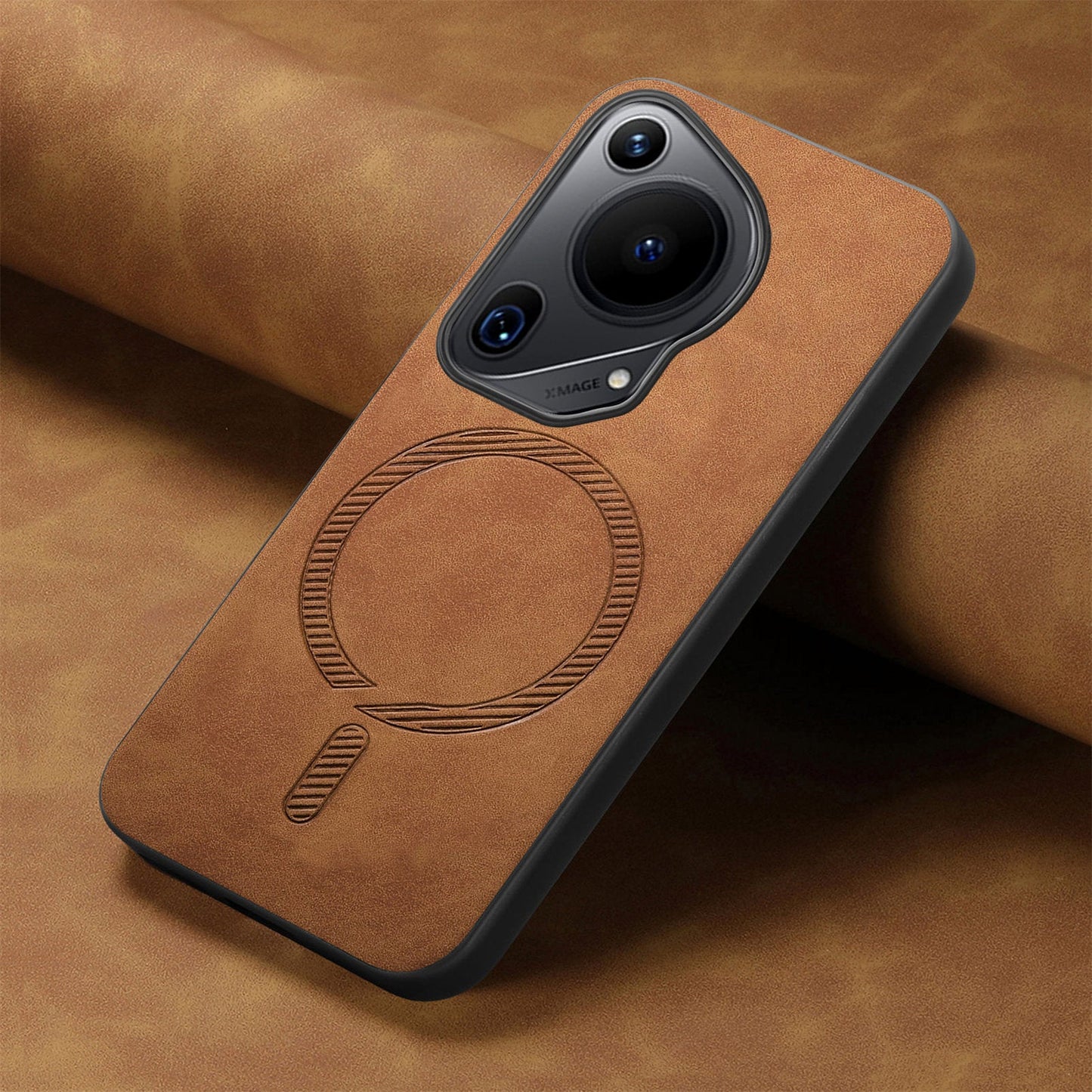 For Huawei Pura 70 Ultra Leather Back Case Compatible with MagSafe Skin-touch Phone Cover - Brown