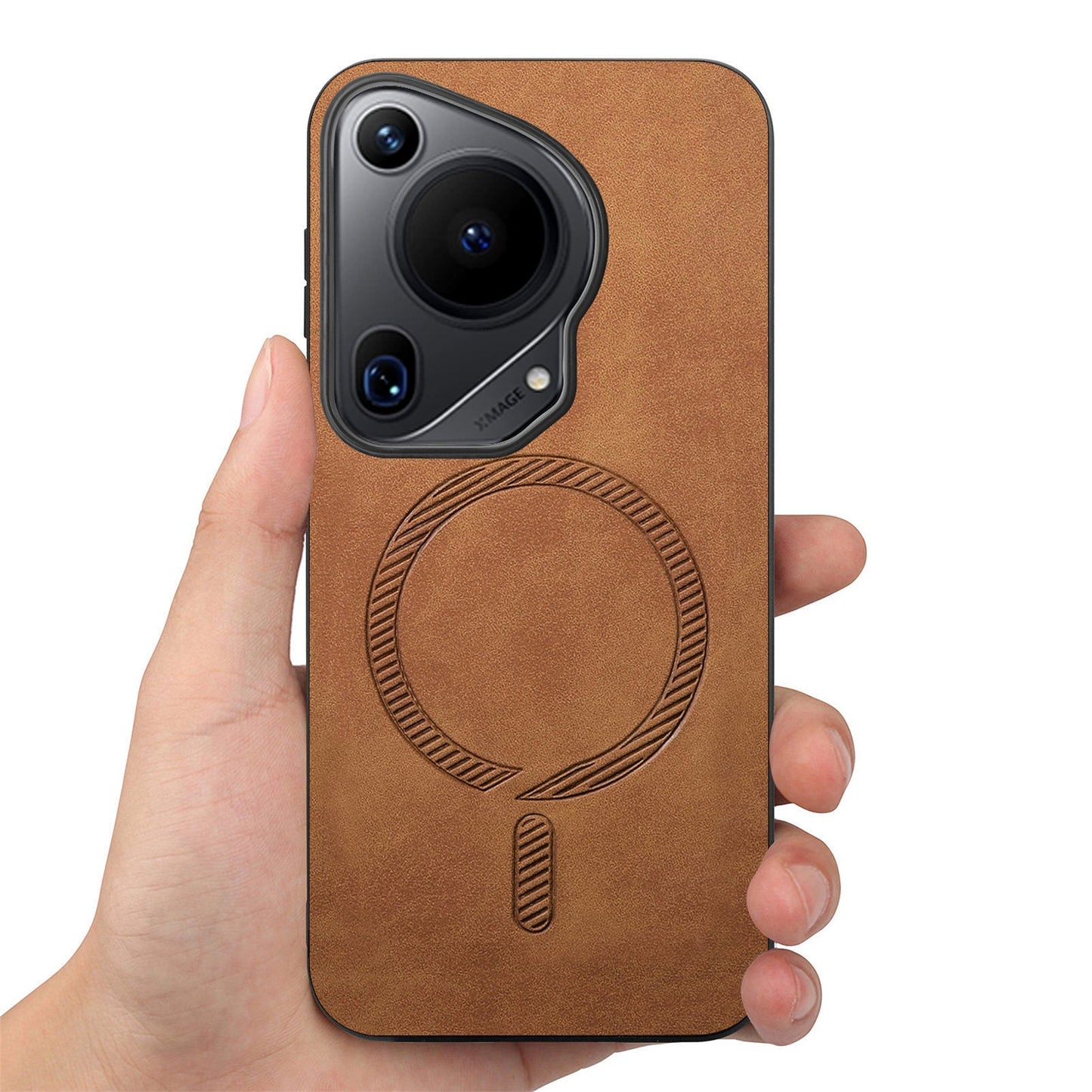 For Huawei Pura 70 Ultra Leather Back Case Compatible with MagSafe Skin-touch Phone Cover - Brown