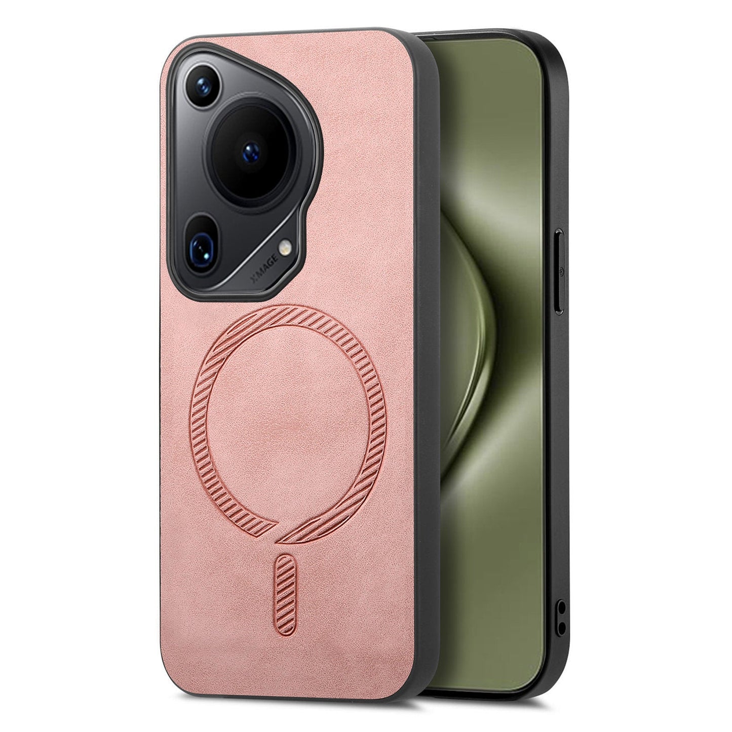 For Huawei Pura 70 Ultra Leather Back Case Compatible with MagSafe Skin-touch Phone Cover - Pink