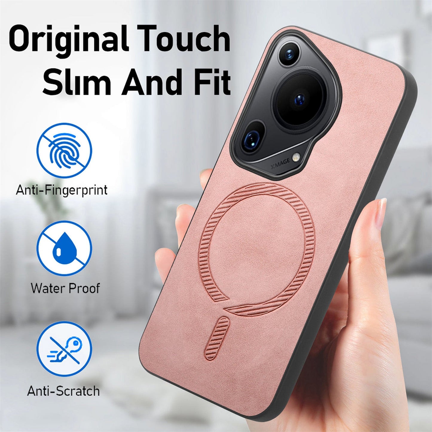 For Huawei Pura 70 Ultra Leather Back Case Compatible with MagSafe Skin-touch Phone Cover - Pink