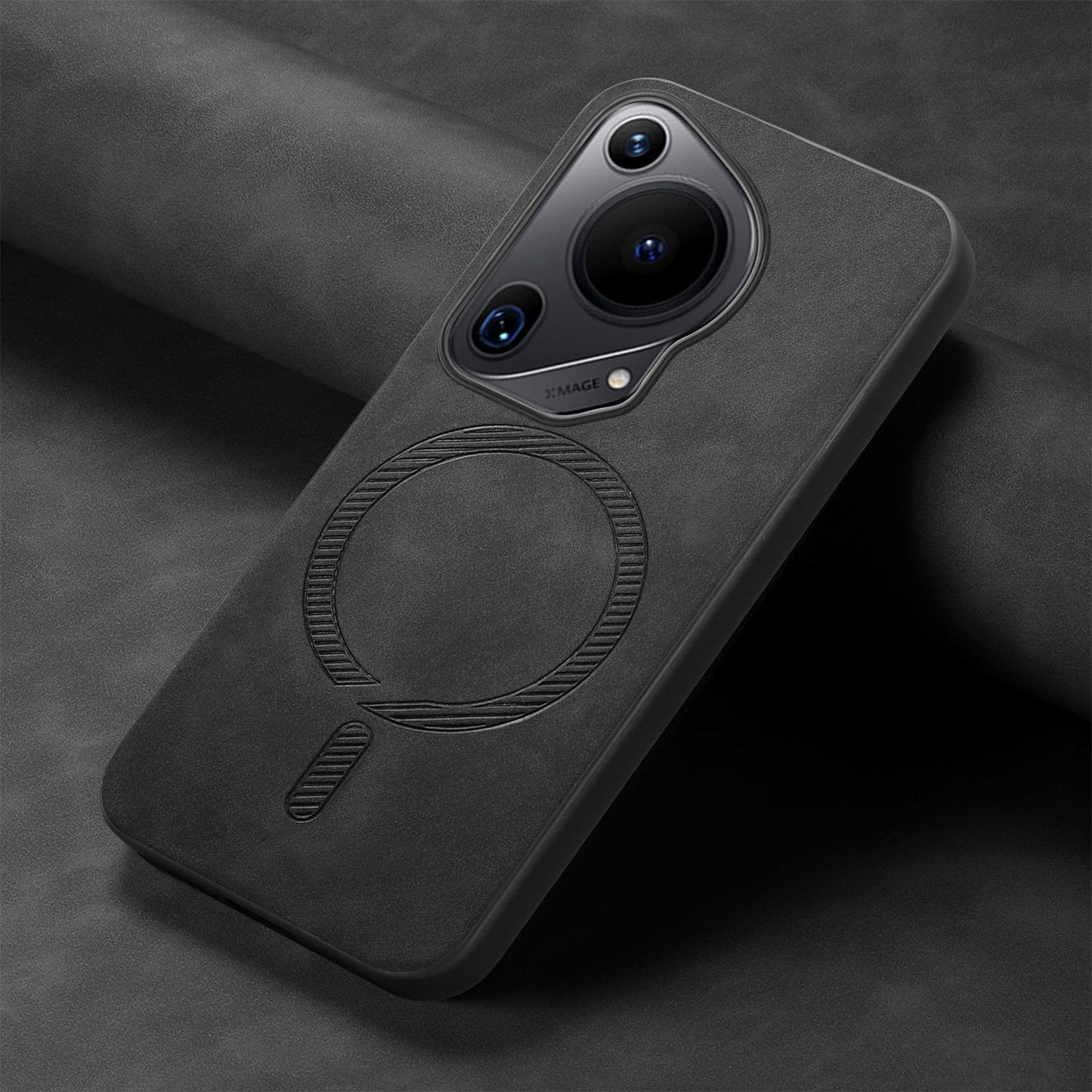 For Huawei Pura 70 Ultra Leather Back Case Compatible with MagSafe Skin-touch Phone Cover - Black