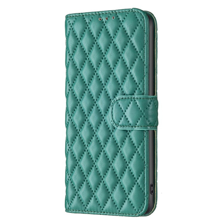 BINFEN COLOR BF Style-14 for vivo Y35 4G (2022) / Y22 4G Imprinted Rhombus Pattern Phone Case PU Leather Magnetic Closure Stand Wallet Cover - Green