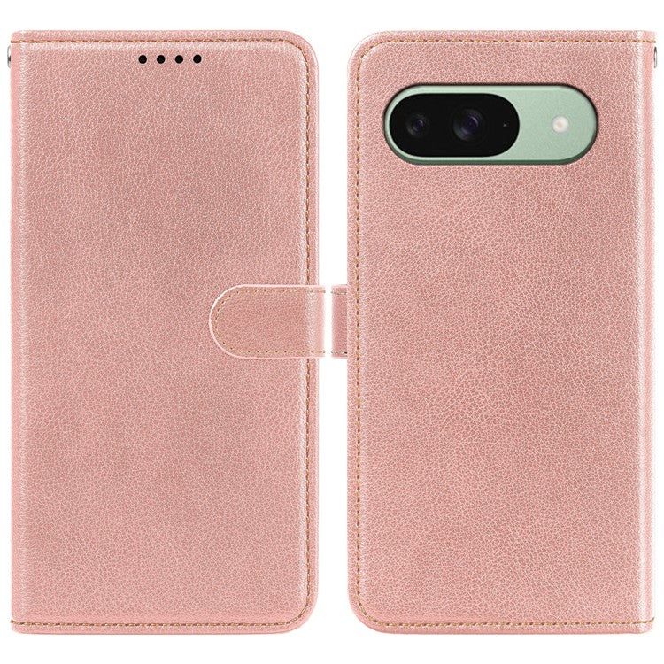 For Google Pixel 9 Pro / Pixel 9 Leather Case Litchi Texture Wallet RFID Blocking Phone Cover - Rose Gold