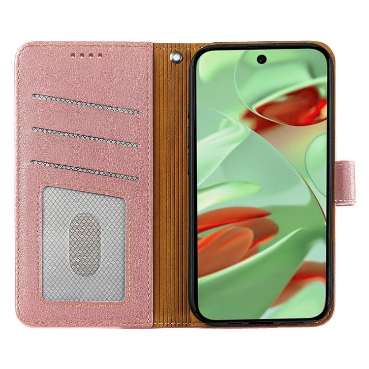 For Google Pixel 9 Pro / Pixel 9 Leather Case Litchi Texture Wallet RFID Blocking Phone Cover - Rose Gold