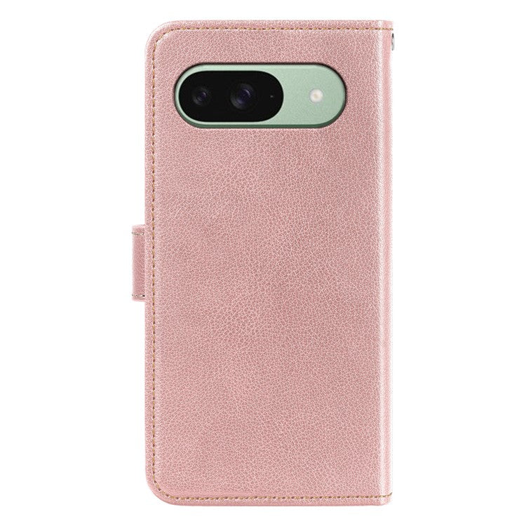 For Google Pixel 9 Pro / Pixel 9 Leather Case Litchi Texture Wallet RFID Blocking Phone Cover - Rose Gold