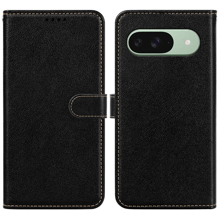 For Google Pixel 9 Pro / Pixel 9 Leather Case Litchi Texture Wallet RFID Blocking Phone Cover - Black