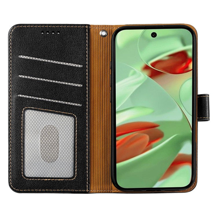 For Google Pixel 9 Pro / Pixel 9 Leather Case Litchi Texture Wallet RFID Blocking Phone Cover - Black