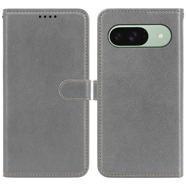 For Google Pixel 9 Pro / Pixel 9 Leather Case Litchi Texture Wallet RFID Blocking Phone Cover - Grey
