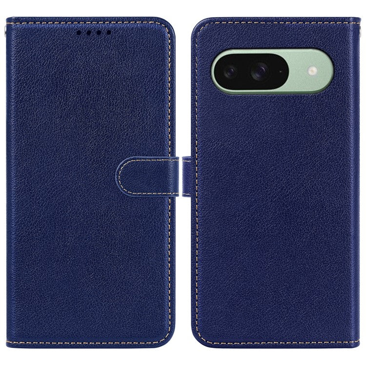 For Google Pixel 9 Pro / Pixel 9 Leather Case Litchi Texture Wallet RFID Blocking Phone Cover - Blue