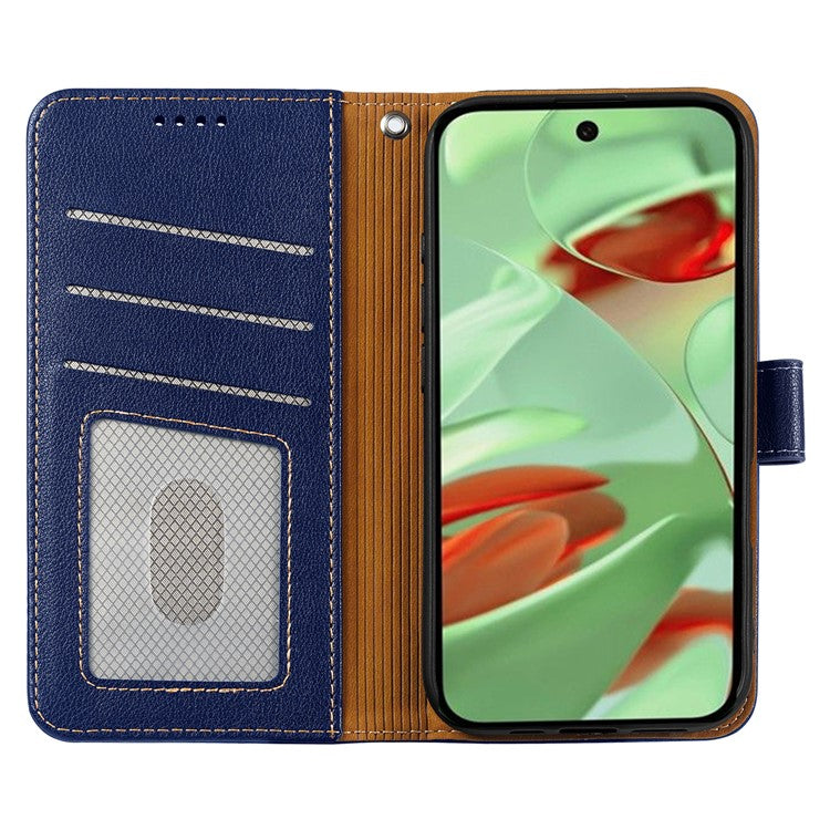For Google Pixel 9 Pro / Pixel 9 Leather Case Litchi Texture Wallet RFID Blocking Phone Cover - Blue